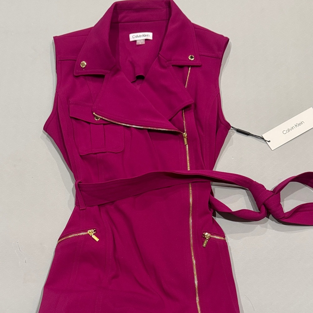 Calvin Klein Magenta Midi Dress with Gold Zipper - Picture 2 of 6